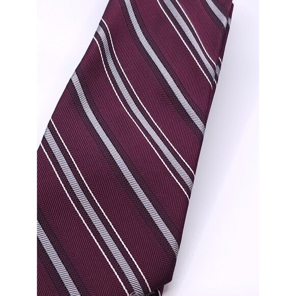Jos. A. Bank Signature Collection Burgundy & Silver Striped 100% Silk Men's Tie - Picture 10 of 14